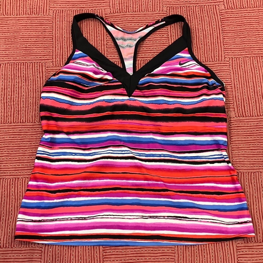 Nike women’s size 14 swim or exercise top built in bra - striped